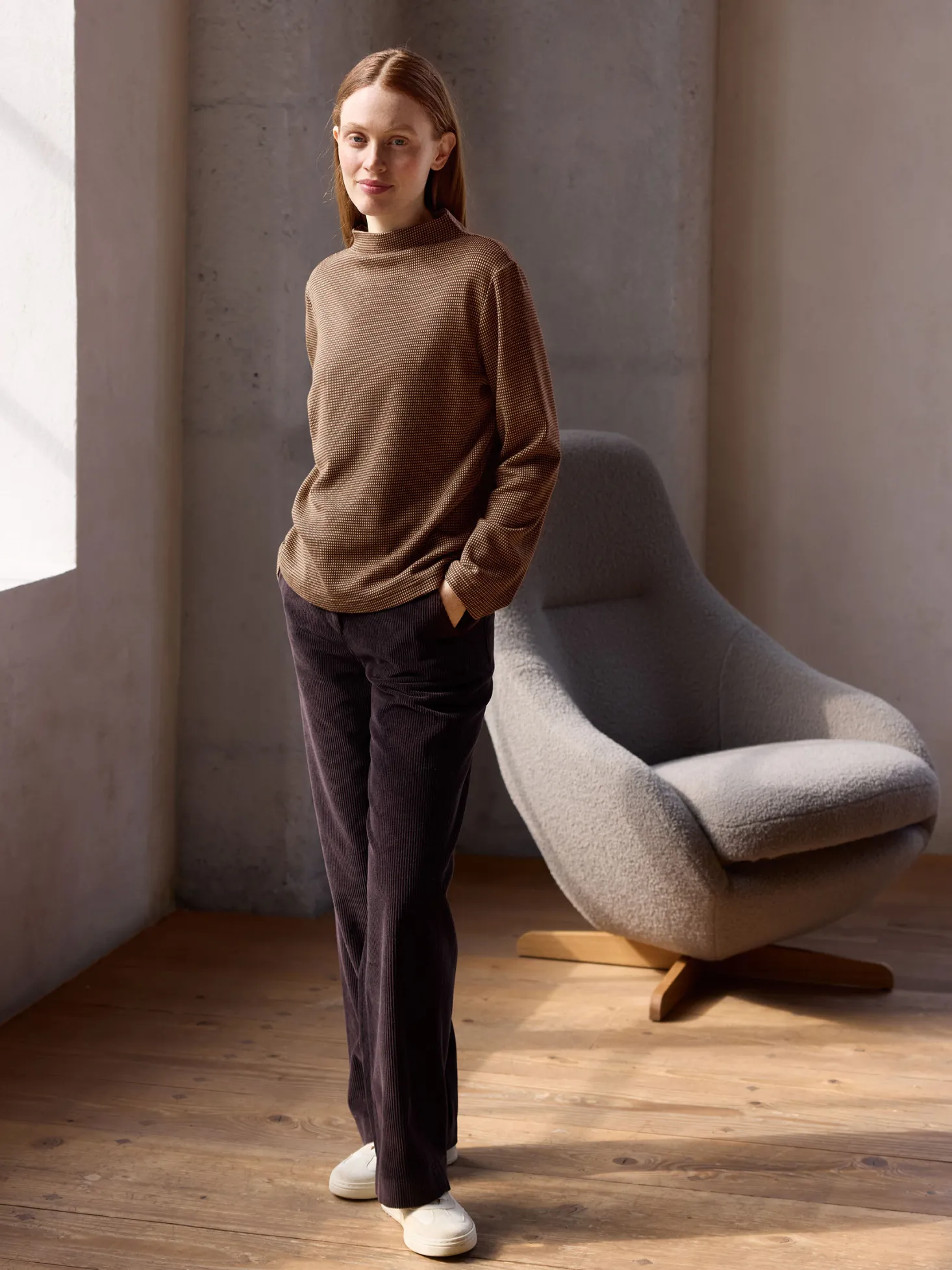 Langarmshirt aus Bio Baumwolle(mokka/toffee minikaro, XS)
