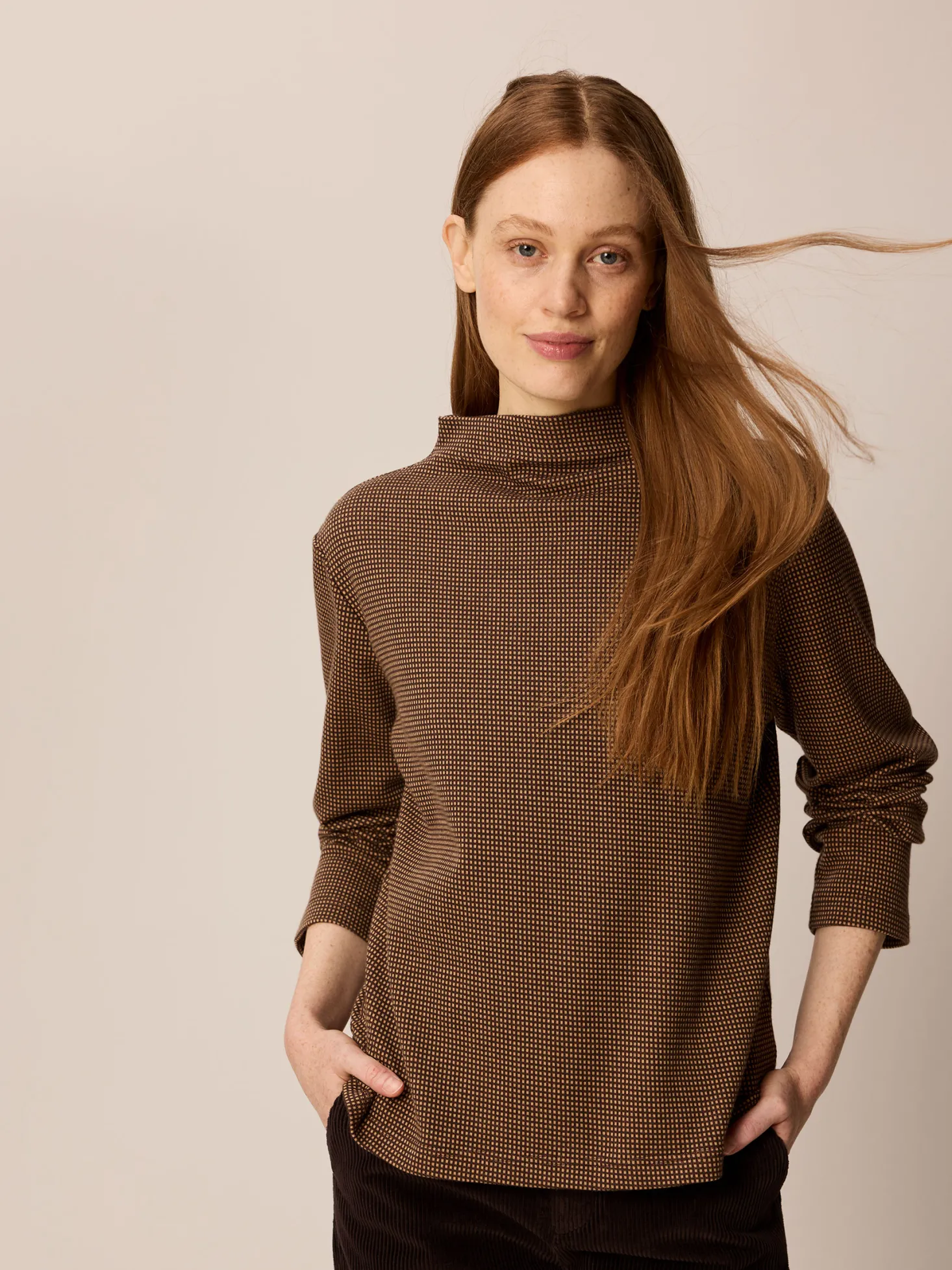 Langarmshirt aus Bio Baumwolle(mokka/toffee minikaro, XS)