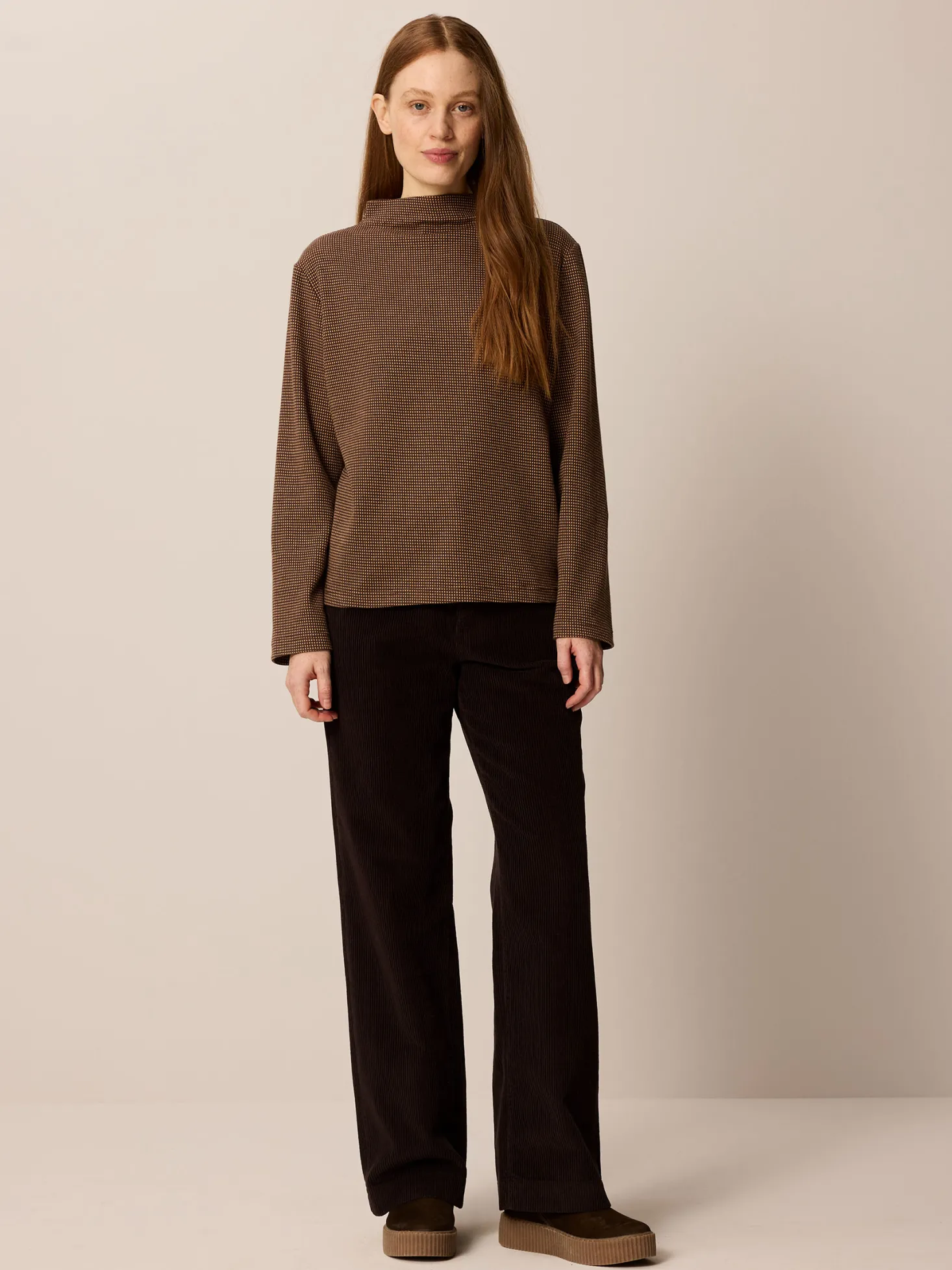 Langarmshirt aus Bio Baumwolle(mokka/toffee minikaro, XS)
