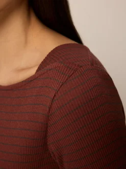 Langarmshirt aus Bio Baumwolle(maroni/anthrazit ringel, M)