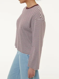 Langarmshirt aus Bio-Baumwolle(merlot/weiss ringel, 40)