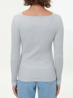 Langarmshirt aus Bio Baumwolle(himmelblau/pfirsich ringel, XXS)