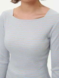 Langarmshirt aus Bio Baumwolle(himmelblau/pfirsich ringel, XXS)