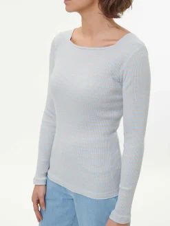 Langarmshirt aus Bio Baumwolle(himmelblau/pfirsich ringel, XXS)