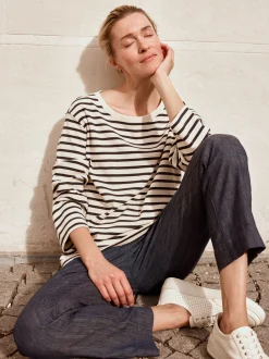 Langarmshirt aus Bio-Baumwolle(navy/offwhite ringel, 34)