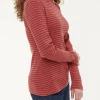 Langarmshirt aus Bio Baumwolle/Wolle(cranberry/navy ringel, 36)