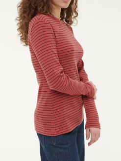 Langarmshirt aus Bio Baumwolle/Wolle(cranberry/navy ringel, 36)