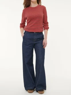 Langarmshirt aus Bio Baumwolle/Wolle(cranberry/navy ringel, 36)