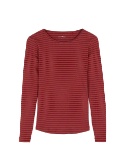 Langarmshirt aus Bio Baumwolle/Wolle(cranberry/navy ringel, 36)