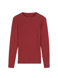Langarmshirt aus Bio Baumwolle/Wolle(cranberry/navy ringel, 44)