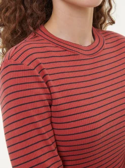 Langarmshirt aus Bio Baumwolle/Wolle(cranberry/navy ringel, 44)