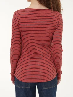 Langarmshirt aus Bio Baumwolle/Wolle(cranberry/navy ringel, 44)