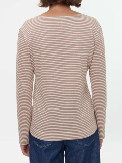 Langarmshirt aus Bio Leinen/Baumwolle(nougat/offwhite ringel, 38)