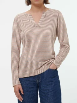 Langarmshirt aus Bio Leinen/Baumwolle(nougat/offwhite ringel, 38)