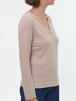 Langarmshirt aus Bio Leinen/Baumwolle(nougat/offwhite ringel, 38)
