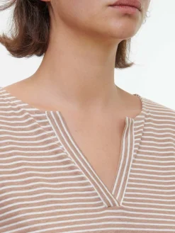 Langarmshirt aus Bio Leinen/Baumwolle(nougat/offwhite ringel, 38)