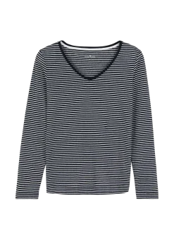Langarmshirt aus Bio Leinen/Baumwolle(denimblau/offwhite ringel, 38)