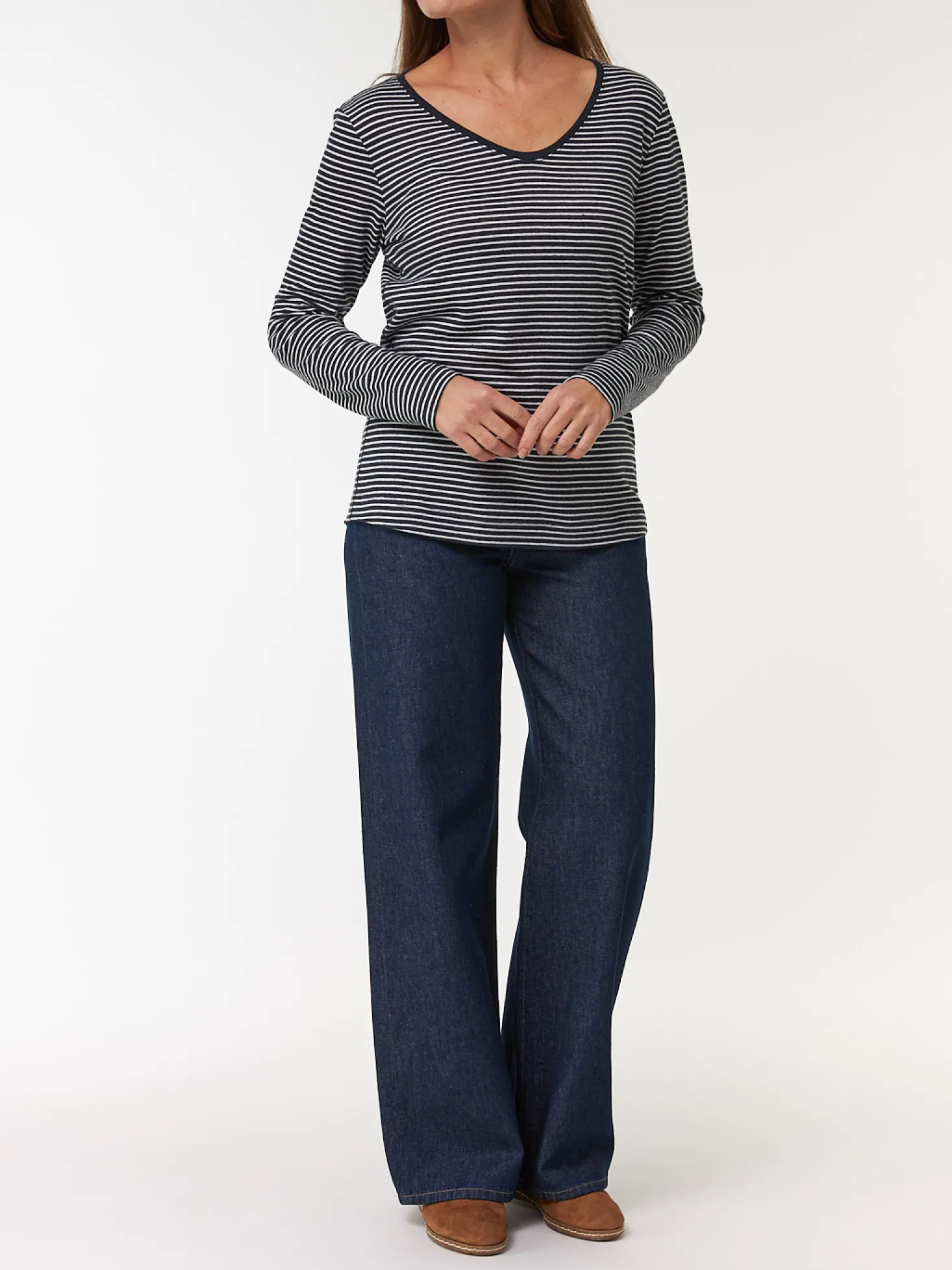 Langarmshirt aus Bio Leinen/Baumwolle(denimblau/offwhite ringel, 38)