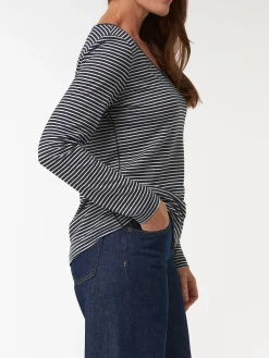 Langarmshirt aus Bio Leinen/Baumwolle(denimblau/offwhite ringel, 38)