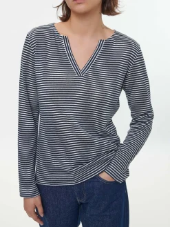 Langarmshirt aus Bio Leinen/Baumwolle(navy/offwhite ringel, 36)