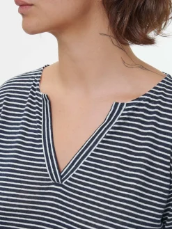 Langarmshirt aus Bio Leinen/Baumwolle(navy/offwhite ringel, 36)