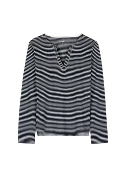 Langarmshirt aus Bio Leinen/Baumwolle(navy/offwhite ringel, 36)