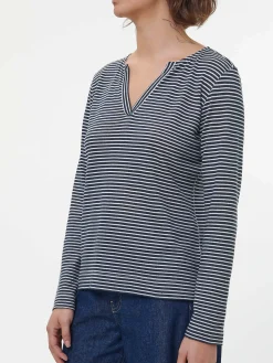 Langarmshirt aus Bio Leinen/Baumwolle(navy/offwhite ringel, 36)