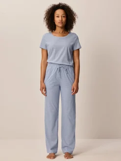 Lange Schlafhose aus Bio-Baumwolle(meerblau/weiß, XS)