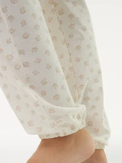 Lange Schlafhose aus Bio Baumwolle(blume weiss, XS)
