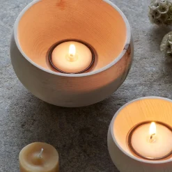 Lichtkugel aus Zirbenholzinkl. Glaseinsatz für Teelicht