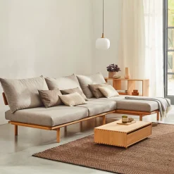 Loungesofa Lana(Wollstoff Stavang haselnuss, Eiche, 260 x 160 cm mit Liegeteil links/re)