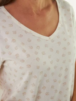 Nachthemd Kurzarm aus Bio Baumwolle(blume weiss, S)