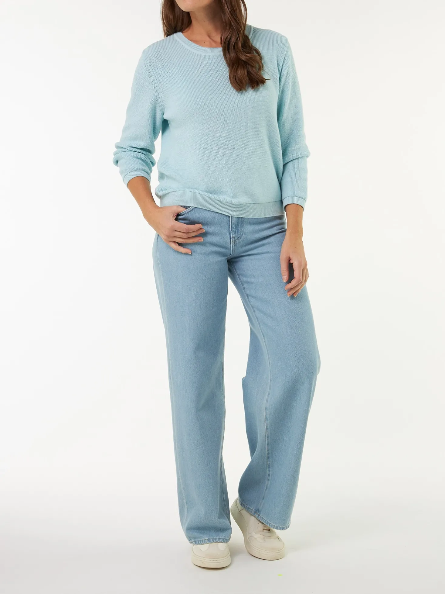 Pullover 3/4 Arm aus Bio Baumwolle(aquamarine, XS)