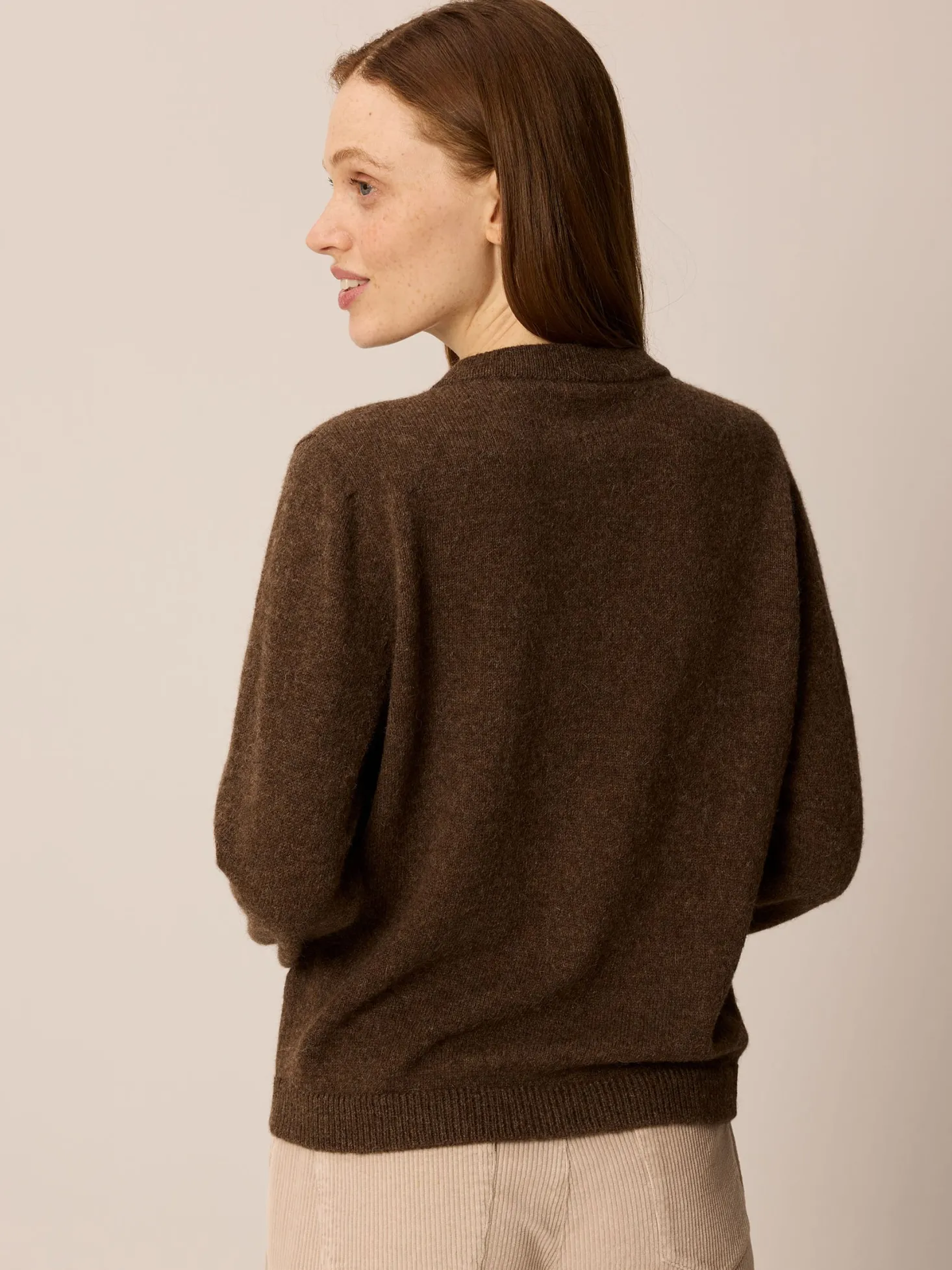 Pullover aus Alpakawolle(mokka melange, XS)