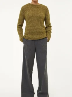 Pullover aus Alpakawolle und Bio-Baumwolle(olive melange, XS)