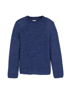 Pullover aus Alpakawolle und Bio-Baumwolle(blau melange, L)