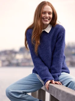 Pullover aus Alpakawolle und Bio-Baumwolle(blau melange, L)