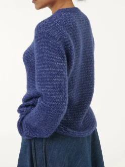 Pullover aus Alpakawolle und Bio-Baumwolle(blau melange, L)