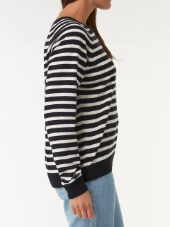 Pullover aus Bio Baumwolle(denimblau/offwhite ringel, XS)