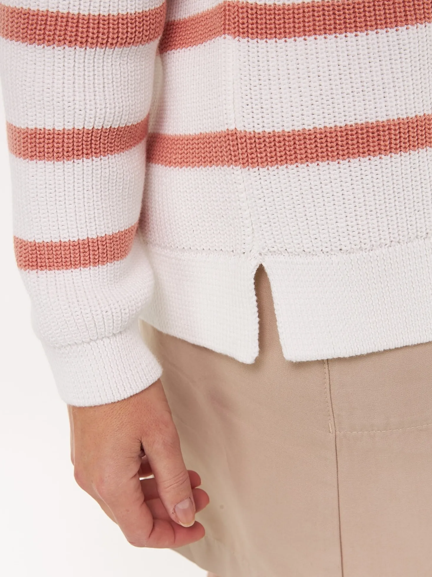 Pullover aus Bio Baumwolle(pfirsich/offwhite ringel, XS)