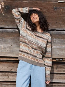 Pullover aus YakwolleWolle und Kamelhaar (yak gemustert eisblau, L)