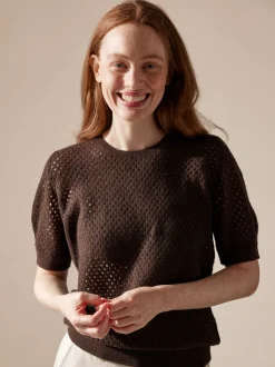 Pullover kurzarm aus Yakwolle(hasel melange, XS)