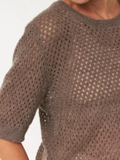 Pullover kurzarm aus Yakwolle(hasel melange, XS)