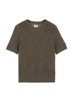 Pullover kurzarm aus Yakwolle(hasel melange, XS)