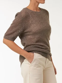 Pullover kurzarm aus Yakwolle(hasel melange, XS)