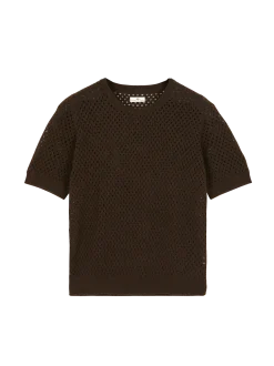 Pullover kurzarm aus Yakwolle(espresso, XS)