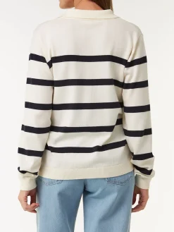 Pullover langarm aus Bio Baumwolle(denimblau/offwhite ringel, XS)