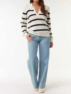 Pullover langarm aus Bio Baumwolle(denimblau/offwhite ringel, XS)