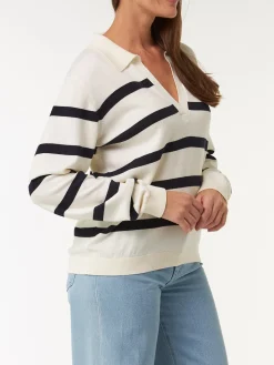 Pullover langarm aus Bio Baumwolle(denimblau/offwhite ringel, XS)