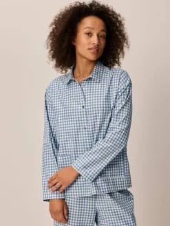 Pyjamahemd aus Bio Baumwolle(blau/weiß karo, S)